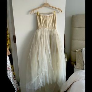 Allison Parris Sugar Coat Tulle Gown Dress 0 Strapless Asymmetrical Hem Ivory